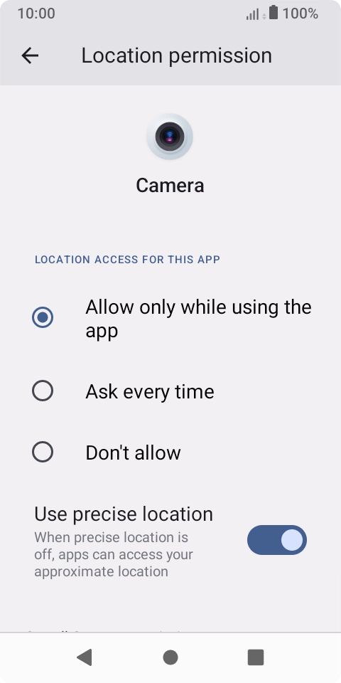 Press the required setting.