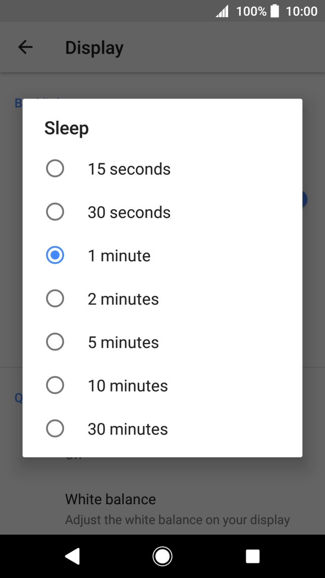 Press the required setting.