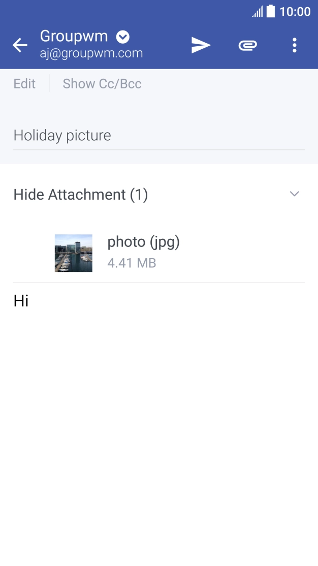 Press the send icon when you've finished your email.