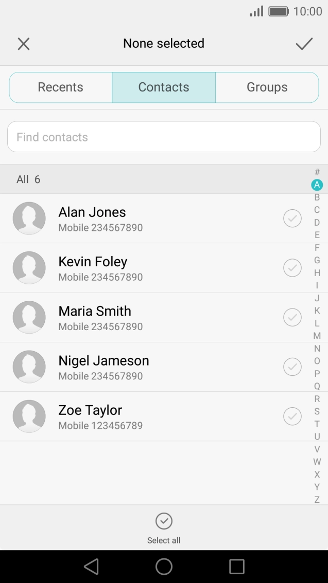 Press Find contacts and key in the first letters of the recipient's name.