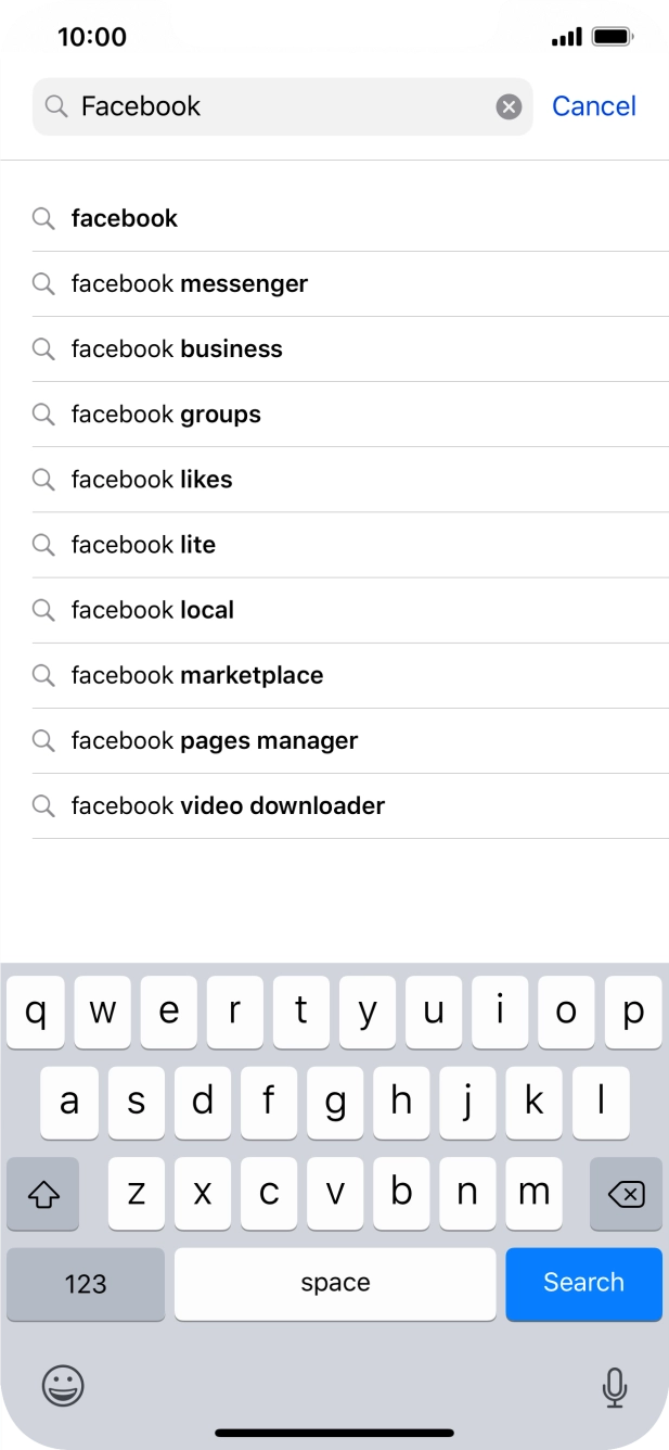 Key in Facebook and press Search.