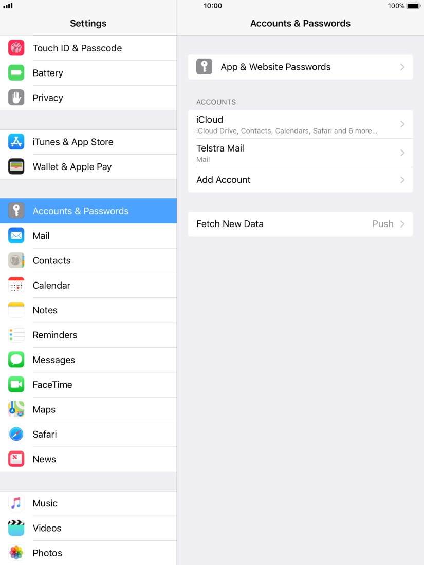 Press the name of the email account you've just set up. Press the name of the email account you've just set up.