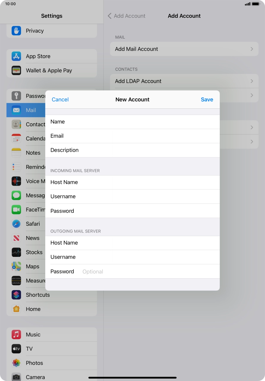 Press Password and key in the password for your email account.