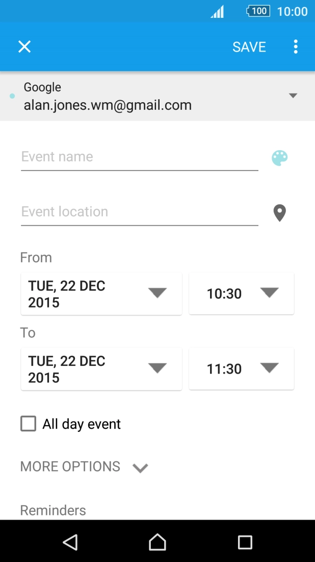 Press Event name and key in the subject for the appointment.