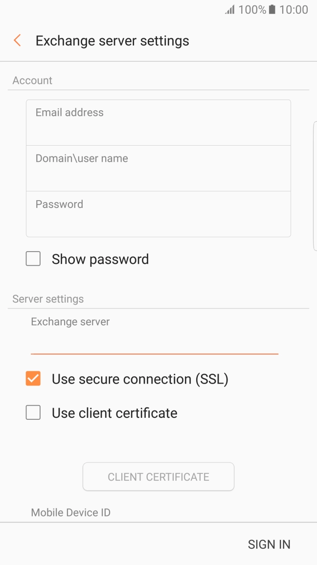Press Use secure connection (SSL) to turn the function on or off.