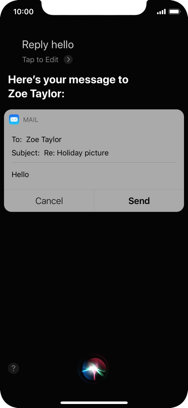 If an application is open on your phone, such as a Mail, you can also use the functions available here, e.g.: REPLY [text].