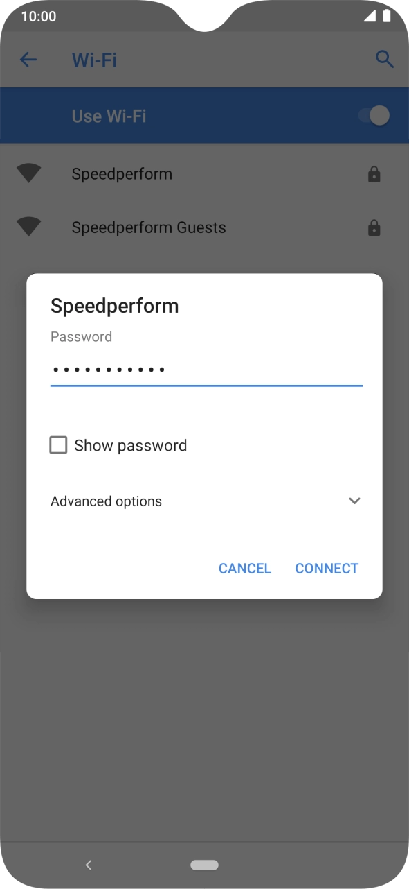 Key in the password for the Wi-Fi network and press CONNECT.