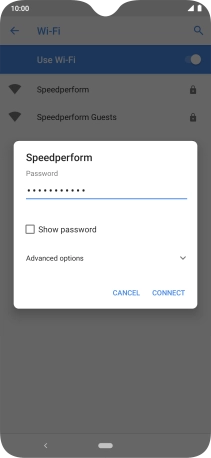 Key in the password for the Wi-Fi network and press CONNECT.