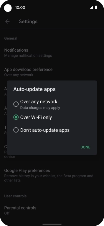 To turn on automatic update of apps using mobile network, press Over any network. To turn on automatic update of apps using mobile network, press Over any network.