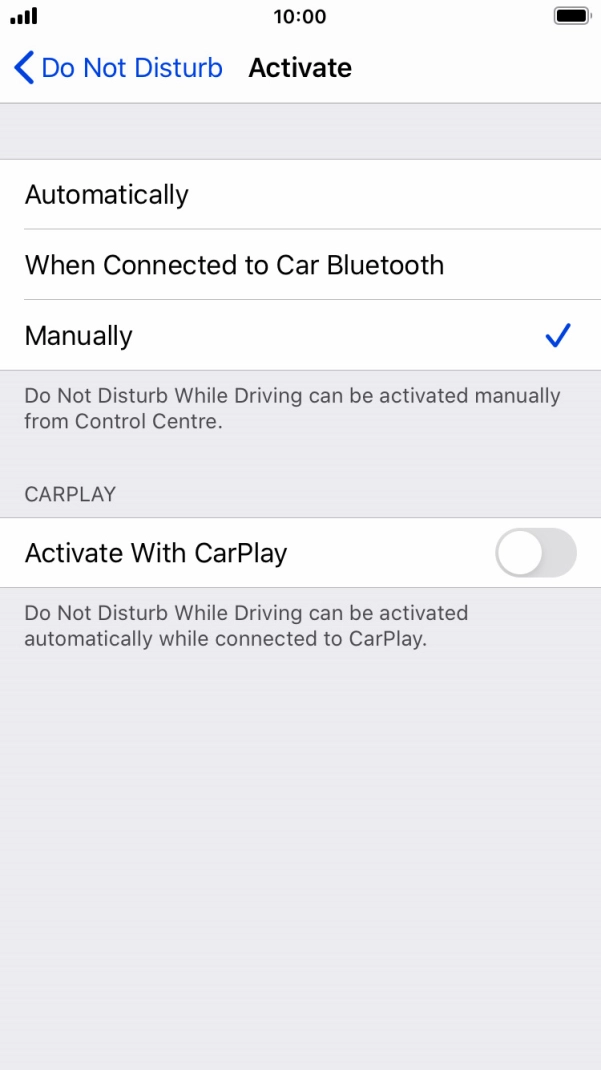 Press the required setting.