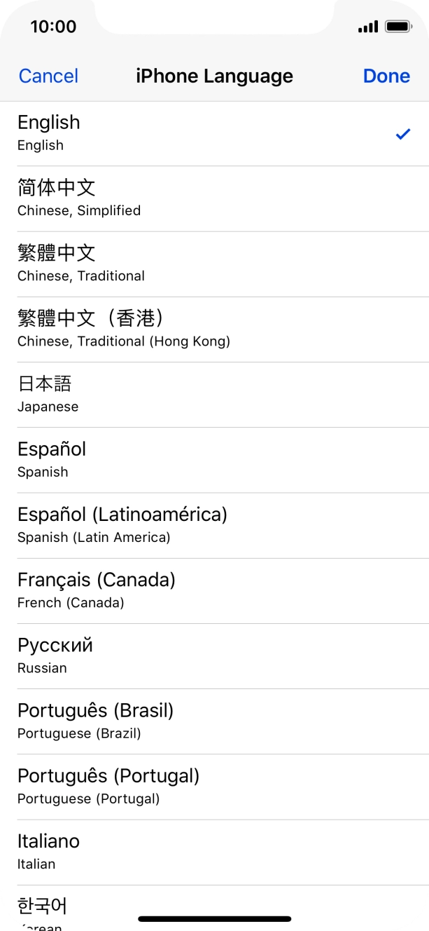 Press Done and follow the instructions on the screen to change to the selected language.