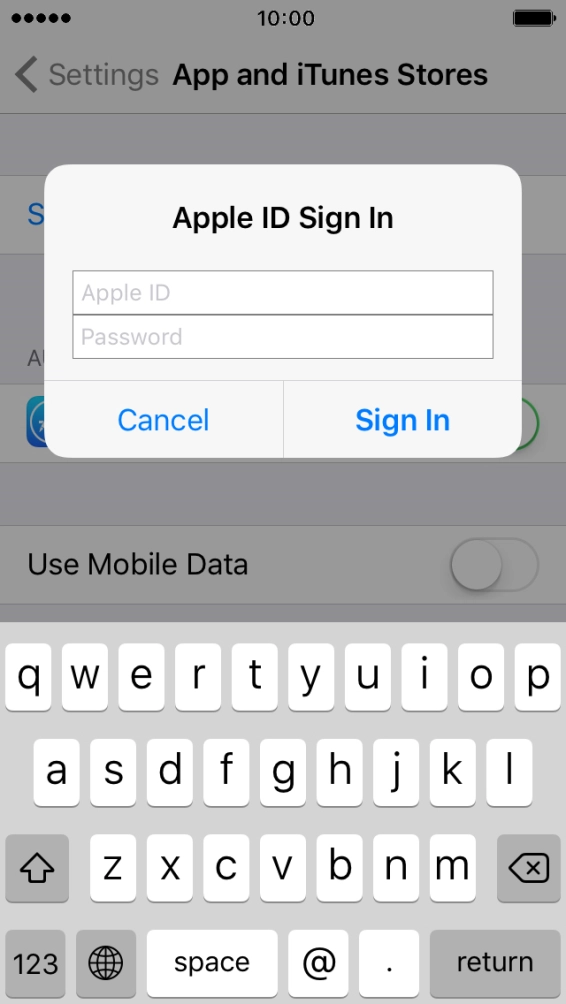 Press Apple ID and key in the username for your Apple ID.