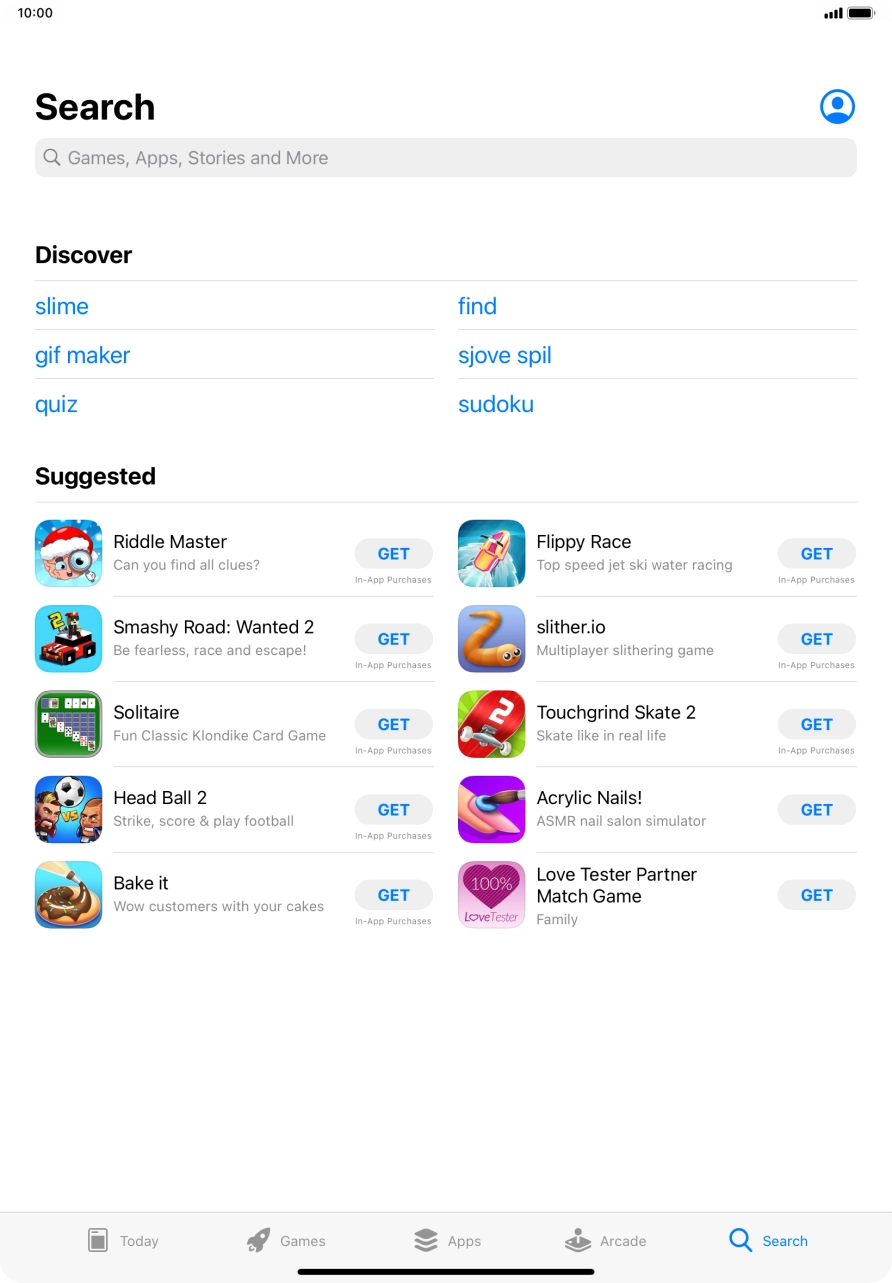 Press the search field.