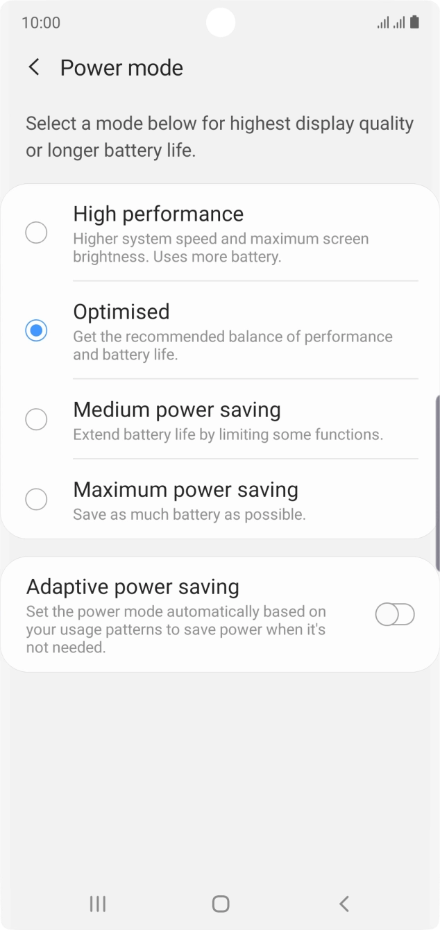 Press the required setting. Press the required setting.