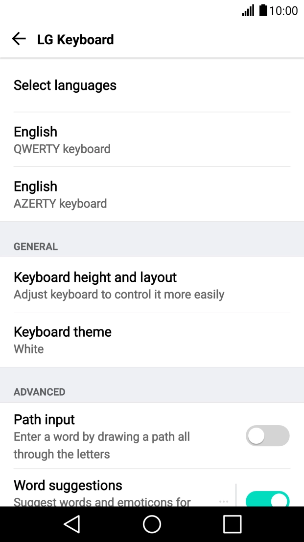 Press Word suggestions to turn on the function.