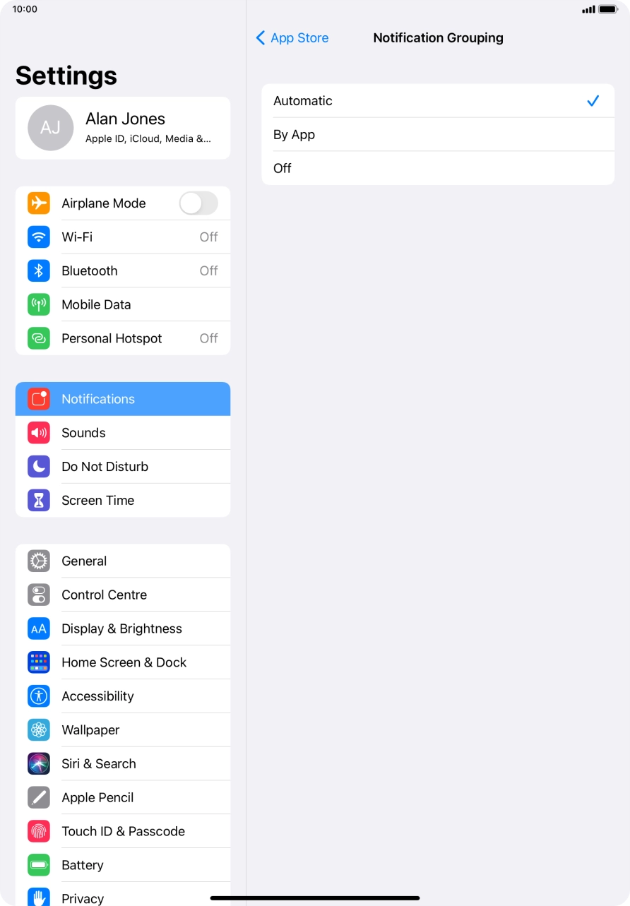 Press the required setting.