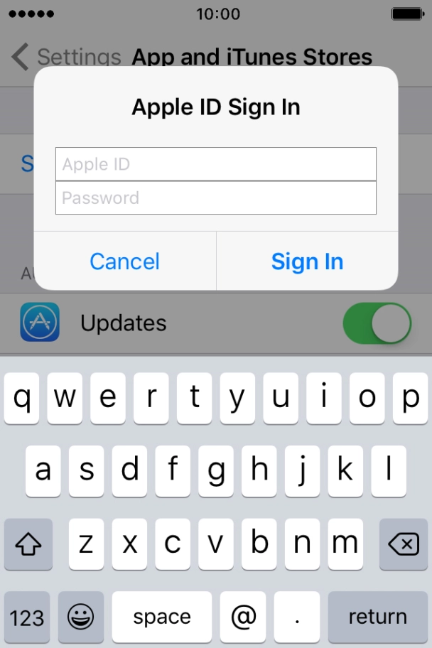 Press Apple ID and key in the username for your Apple ID.