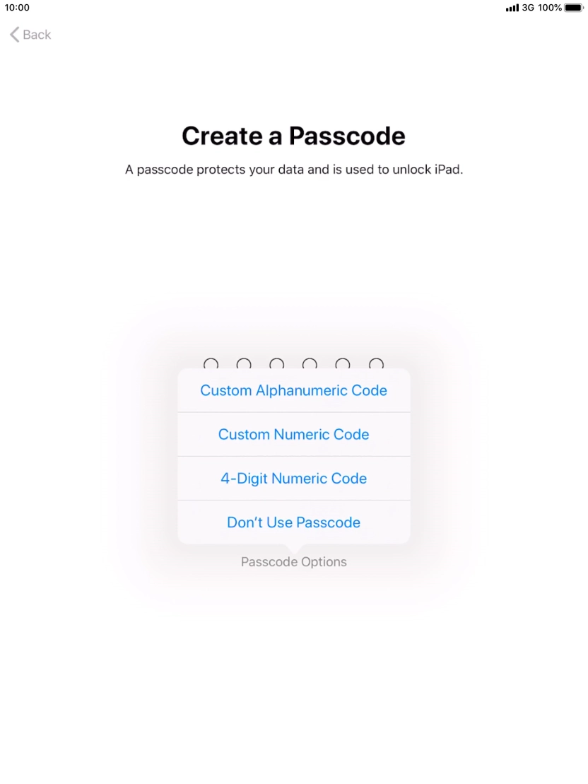 Follow the instructions on the screen to turn on use of lock code or press Don't Use Passcode. Follow the instructions on the screen to turn on use of lock code or press Don't Use Passcode.