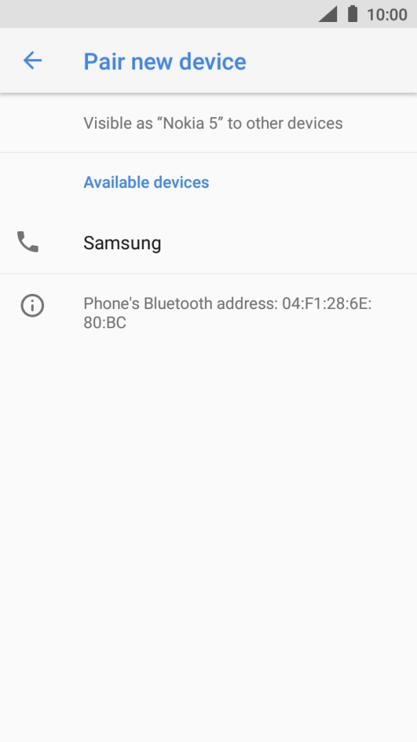 Press the required Bluetooth device and follow the instructions on the screen to pair the device with your phone.