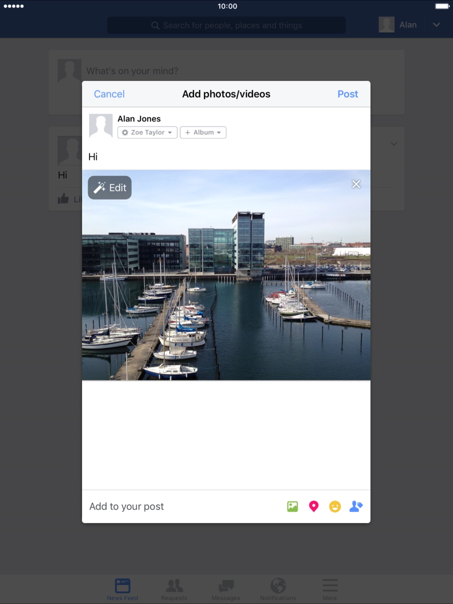 Write the required text and press Post.