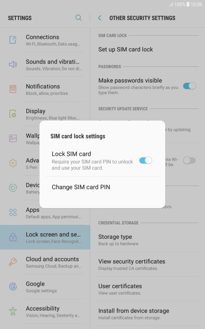 Press Change SIM card PIN. Press Change SIM card PIN.