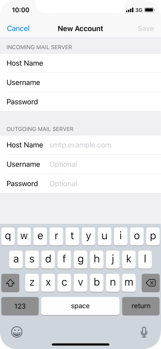 Press Host Name and key in the name of your email provider's outgoing server. Press Host Name and key in the name of your email provider's outgoing server.