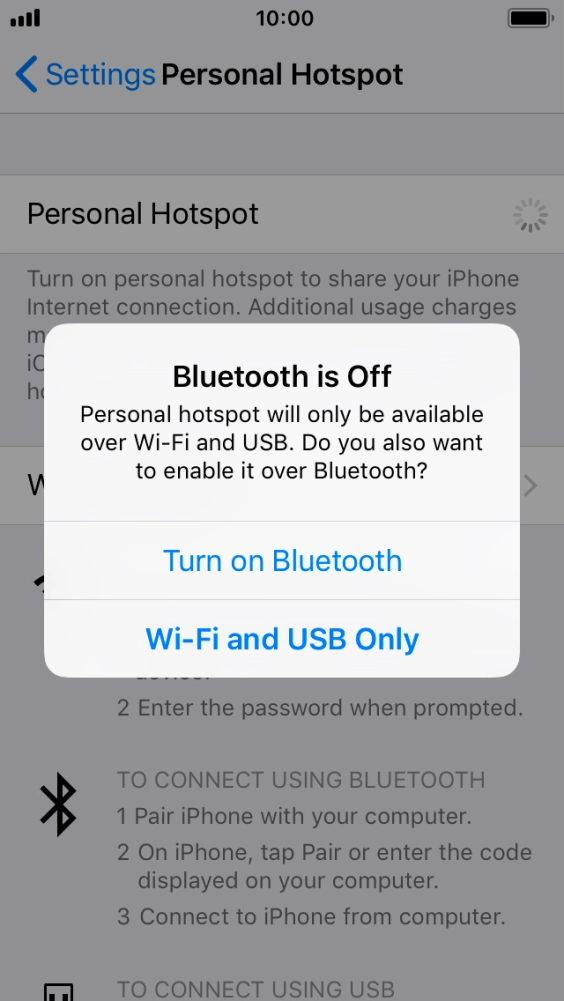 If Wi-Fi is turned on, press Wi-Fi and USB Only.
