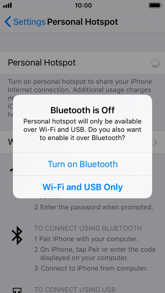 If Wi-Fi is turned on, press Wi-Fi and USB Only.