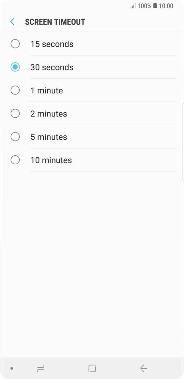 Press the required setting.