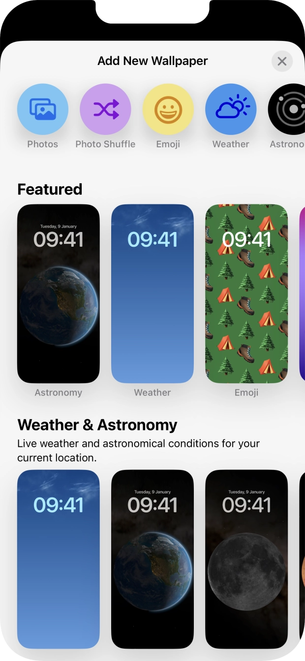 Press the required category and follow the instructions on the screen to select the required background image.