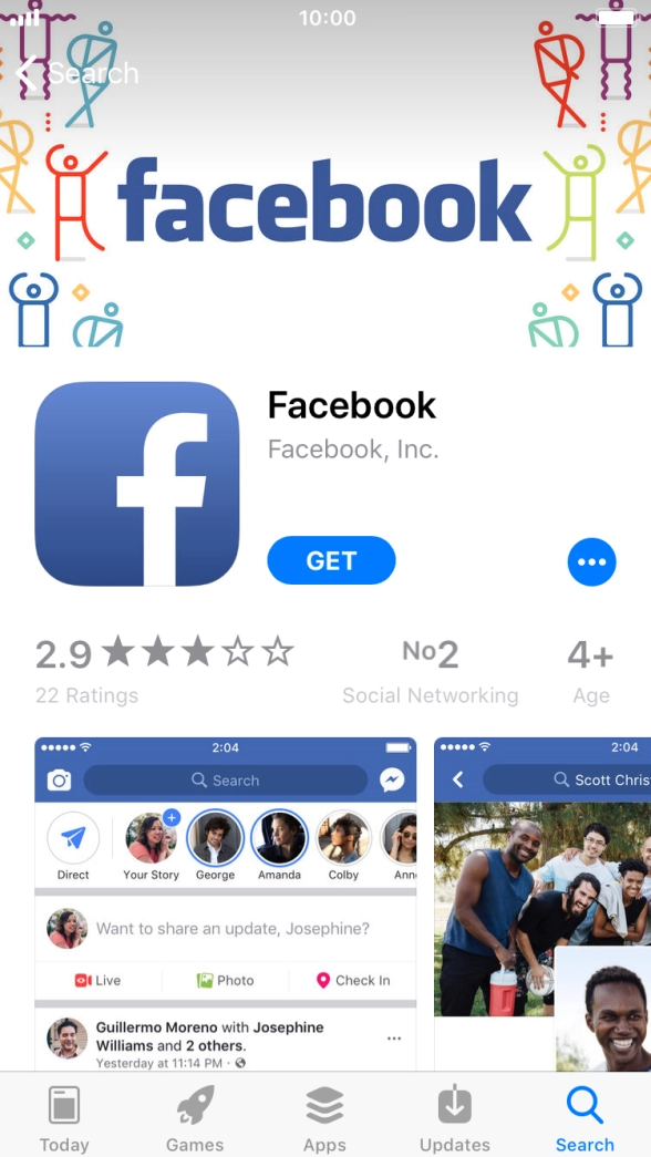 Press GET and follow the instructions on the screen to install Facebook.