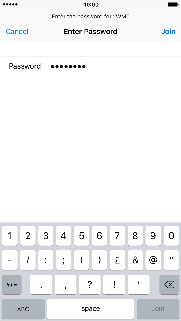 Key in the password for the Wi-Fi network and press Join.