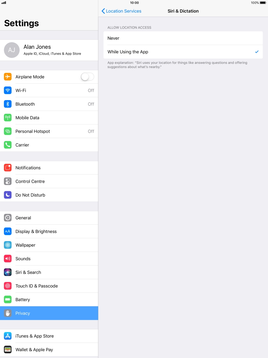 Press the required setting to turn the function on or off.