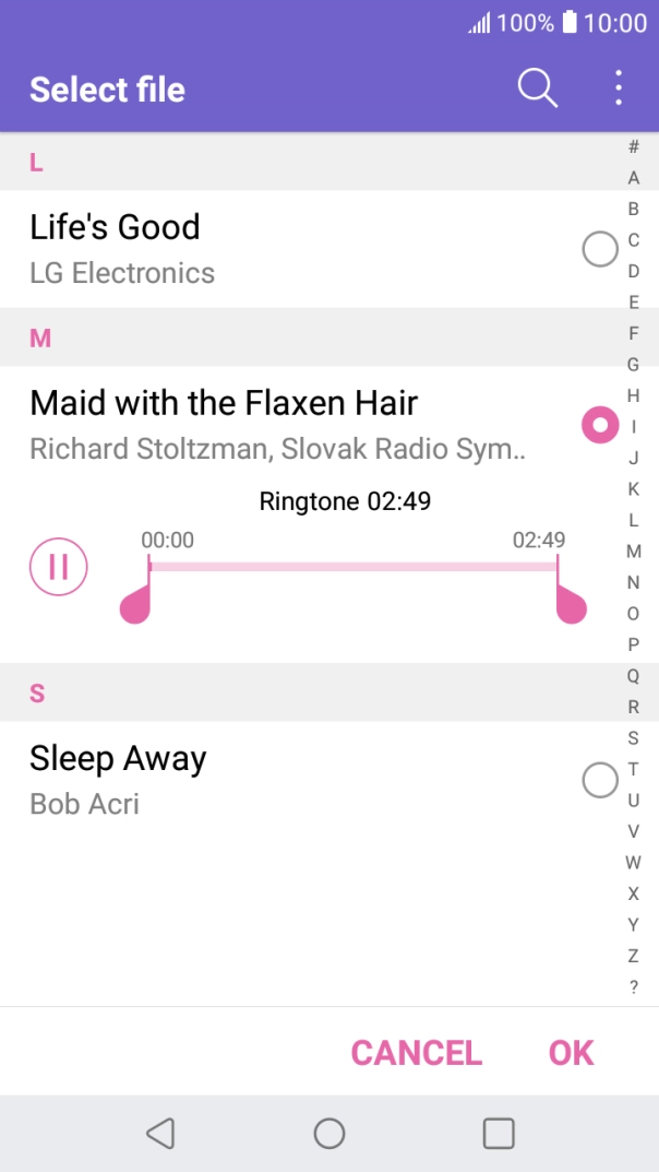 Once you've found a ring tone you like, press OK.
