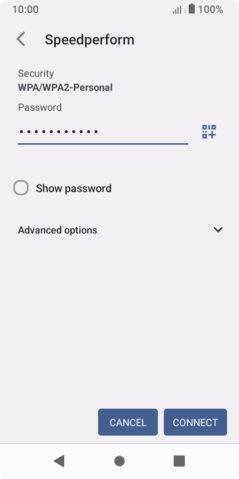 Key in the password for the Wi-Fi network and press CONNECT.