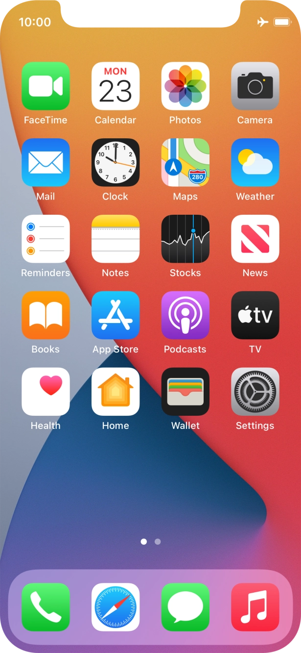 The flight mode icon shows that flight mode is turned on.