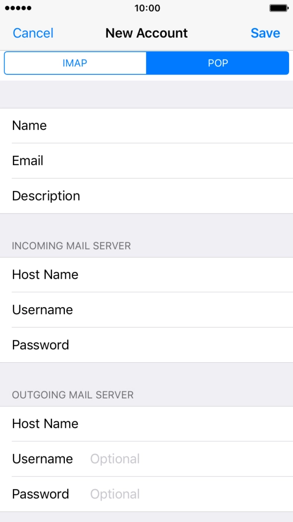 Press Username and key in the username for your email account. Press Username and key in the username for your email account.