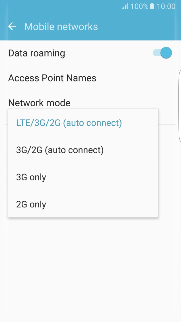 Press the required network mode.