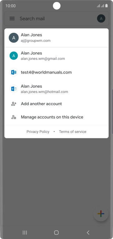 Press the required email account. Press the required email account.