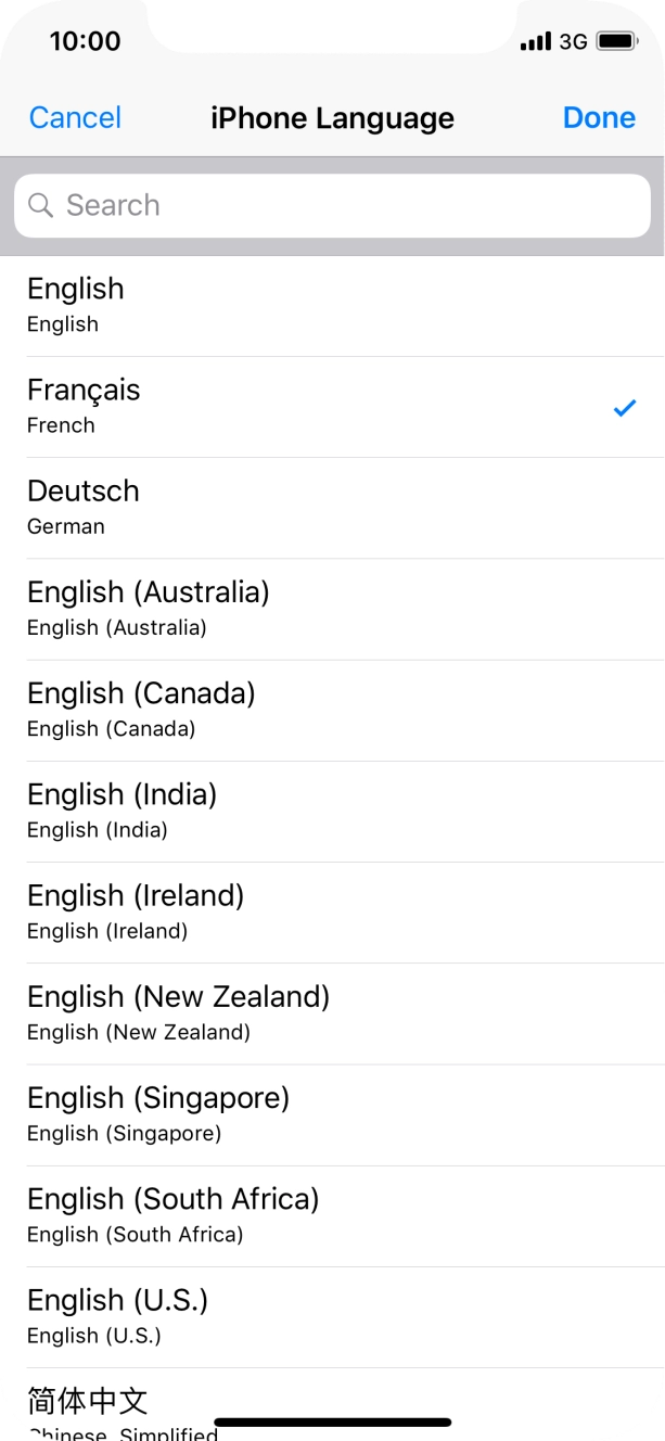 Press Done and follow the instructions on the screen to change to the selected language.