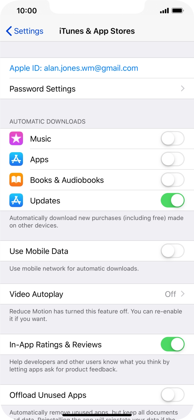 Press the indicator next to the required content type to turn the function on or off.