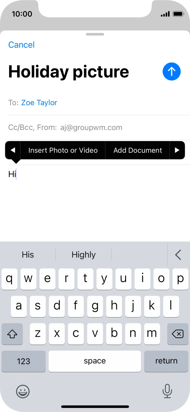 Press Insert Photo or Video and follow the instructions on the screen to attach a picture or a video clip.