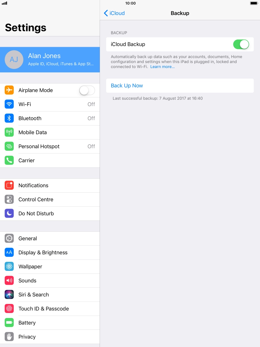 Press Back Up Now and wait while the tablet memory is backed up. Press Back Up Now and wait while the tablet memory is backed up.