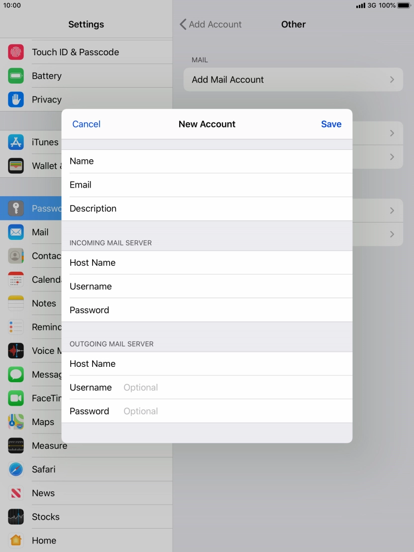 Press Username and key in the username for your email account.
