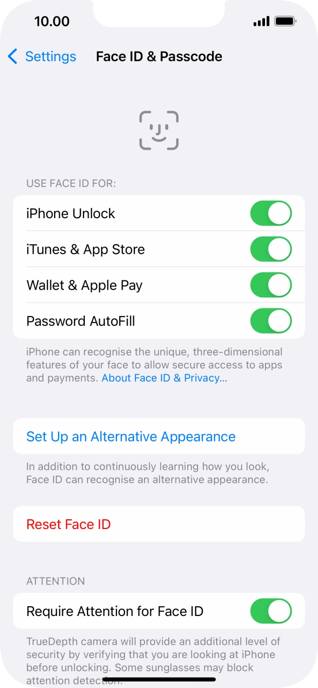 Press the indicators next to the required settings to turn them on or off.