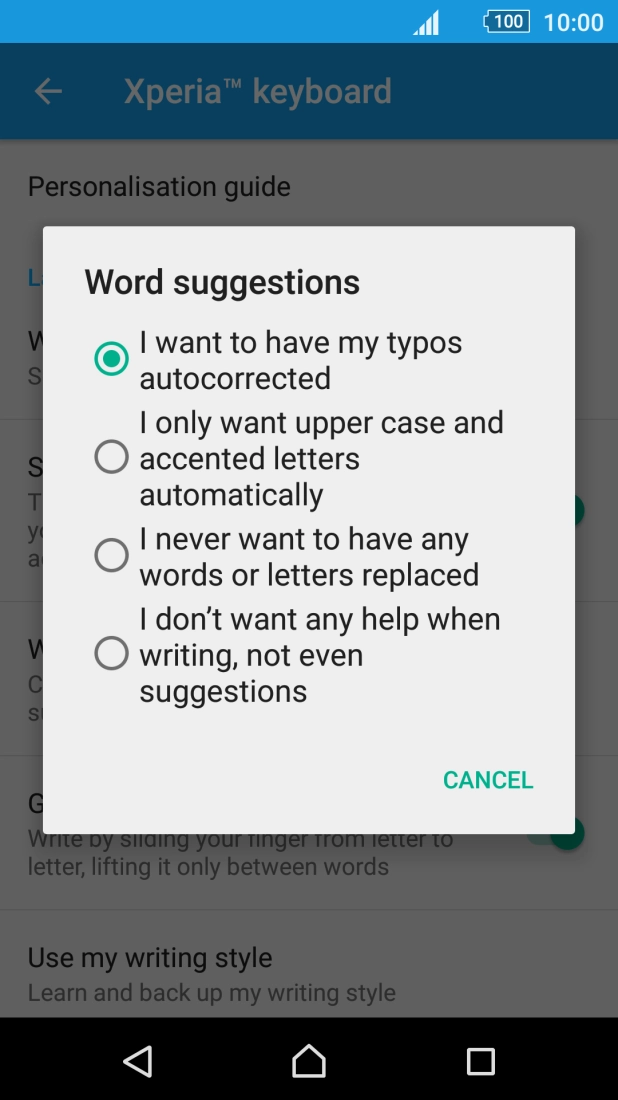 Press I never want to have any words or letters replaced.