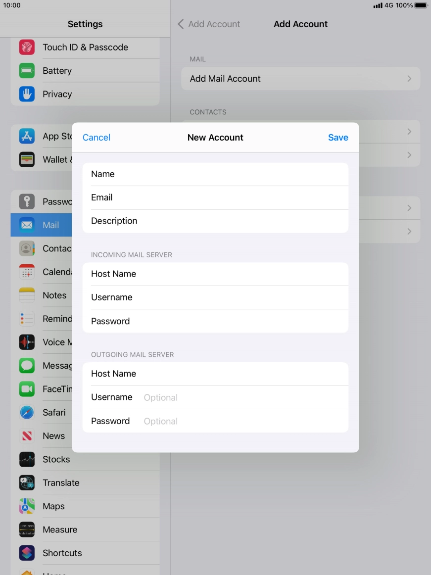 Press Username and key in the username for your email account.