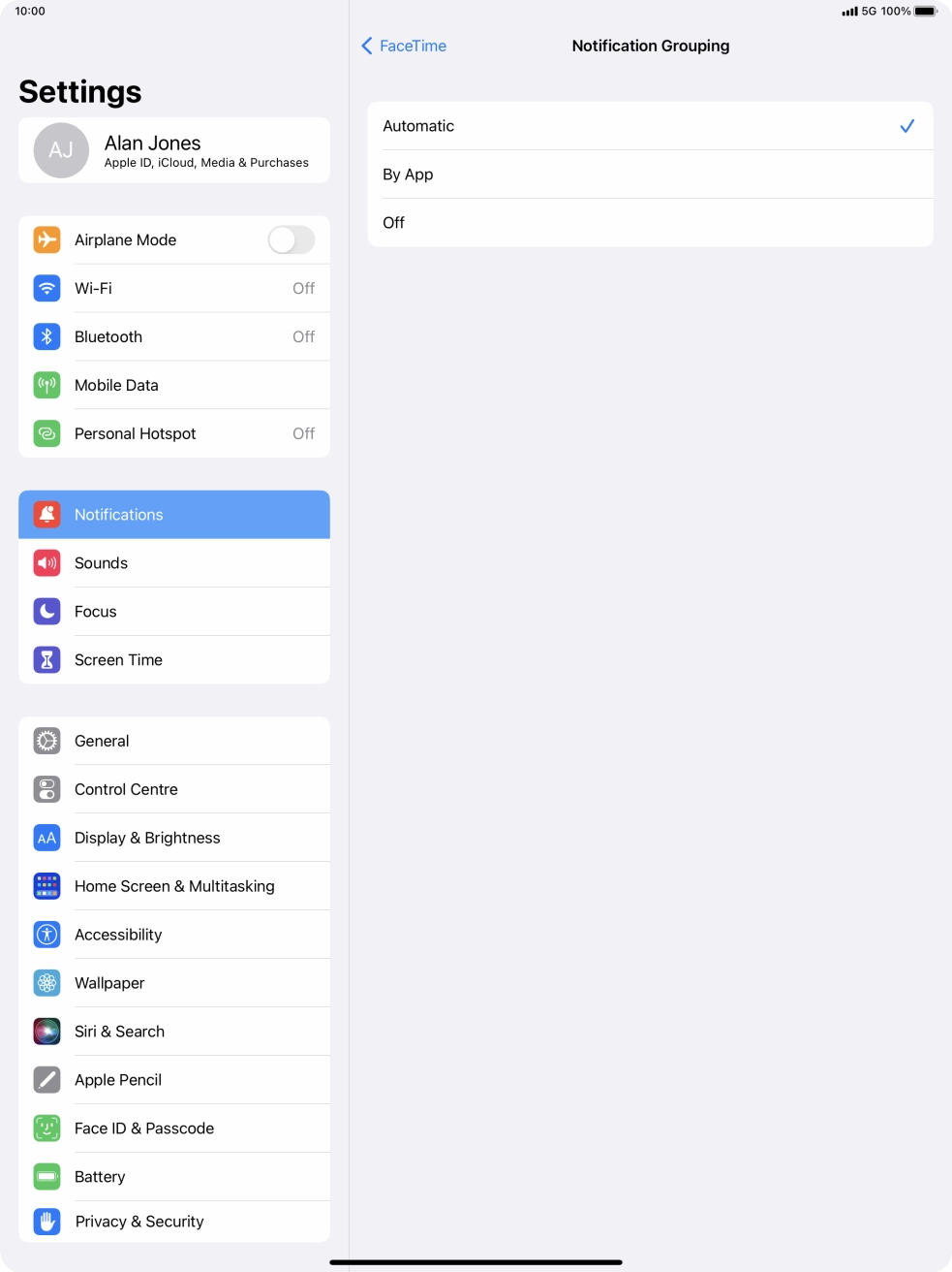 Press the required setting.