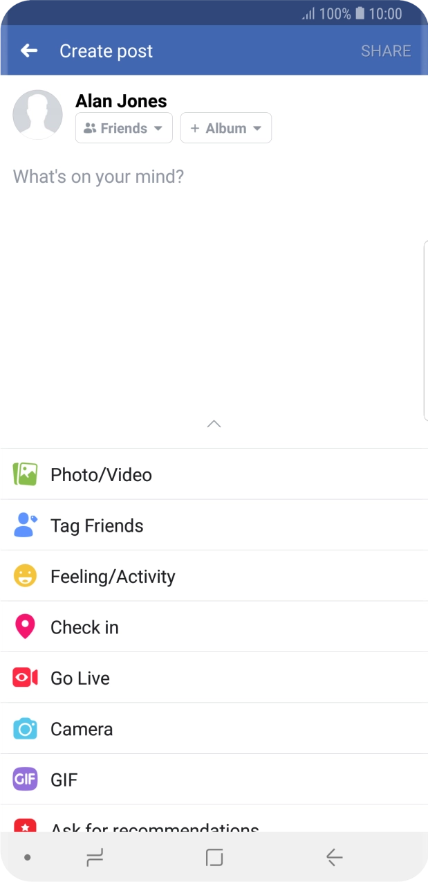 Press the text input field and write the required text.