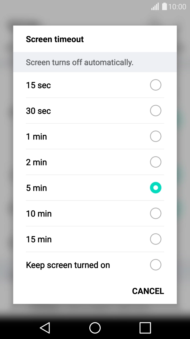 Press the required setting.